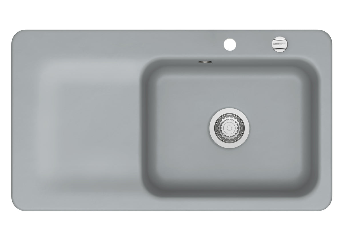 SYSTEMCERAM Einbauspüle Juna 90 F Be. Re. Titan 78 inkl. Excenterbetätigung, für 60 cm Schrankbreite, Spüle zum flächenbündigen Einbau Auflage Becken rechts 55140278