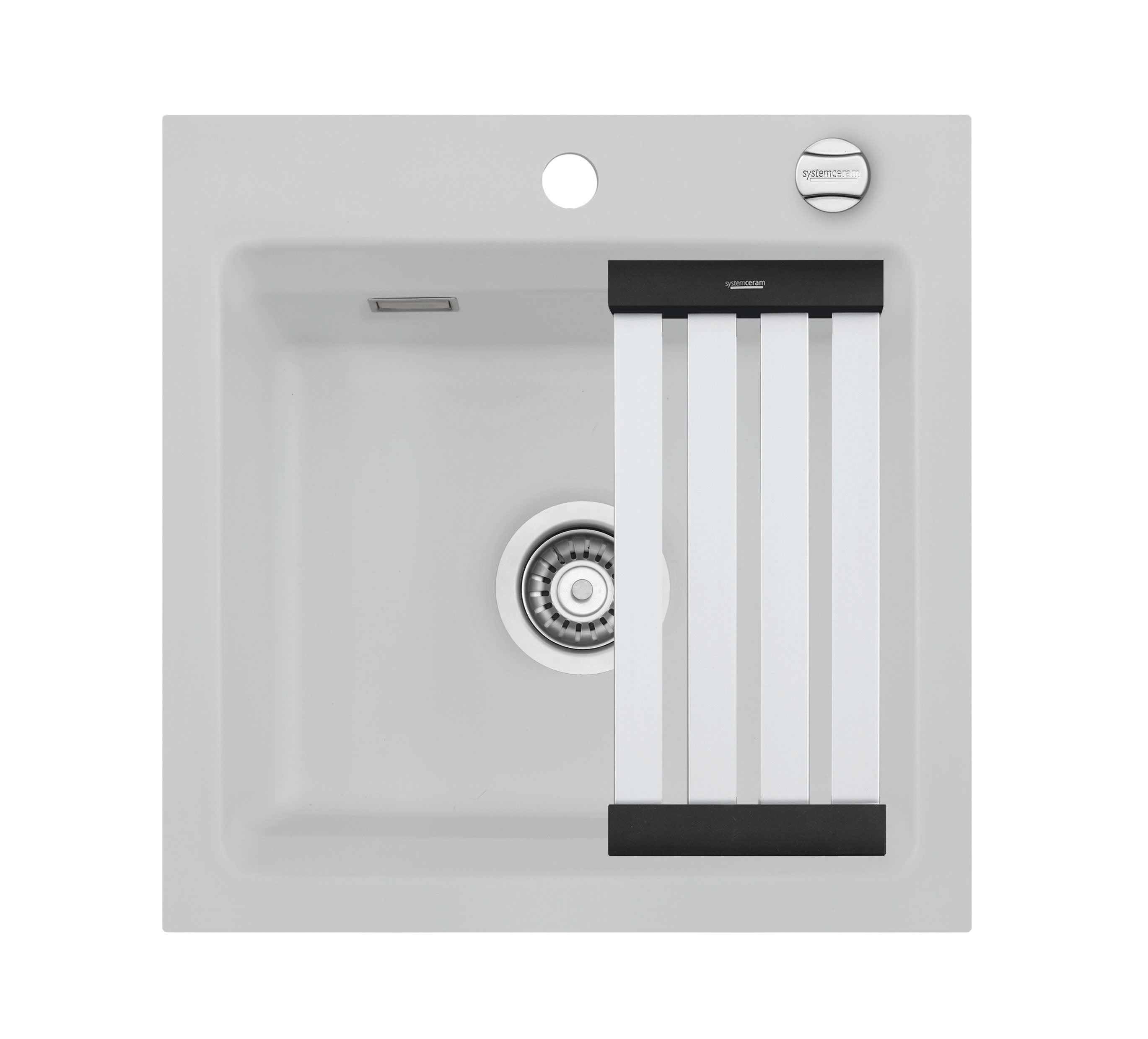 SYSTEMCERAM Einbauspüle Kara 51 Alu 76 inkl. Excenterbetätigung, für 50 cm Schrankbreite, Einbauspüle mit Medio-Matte Alu Auflage keine Beckenlage 50030276