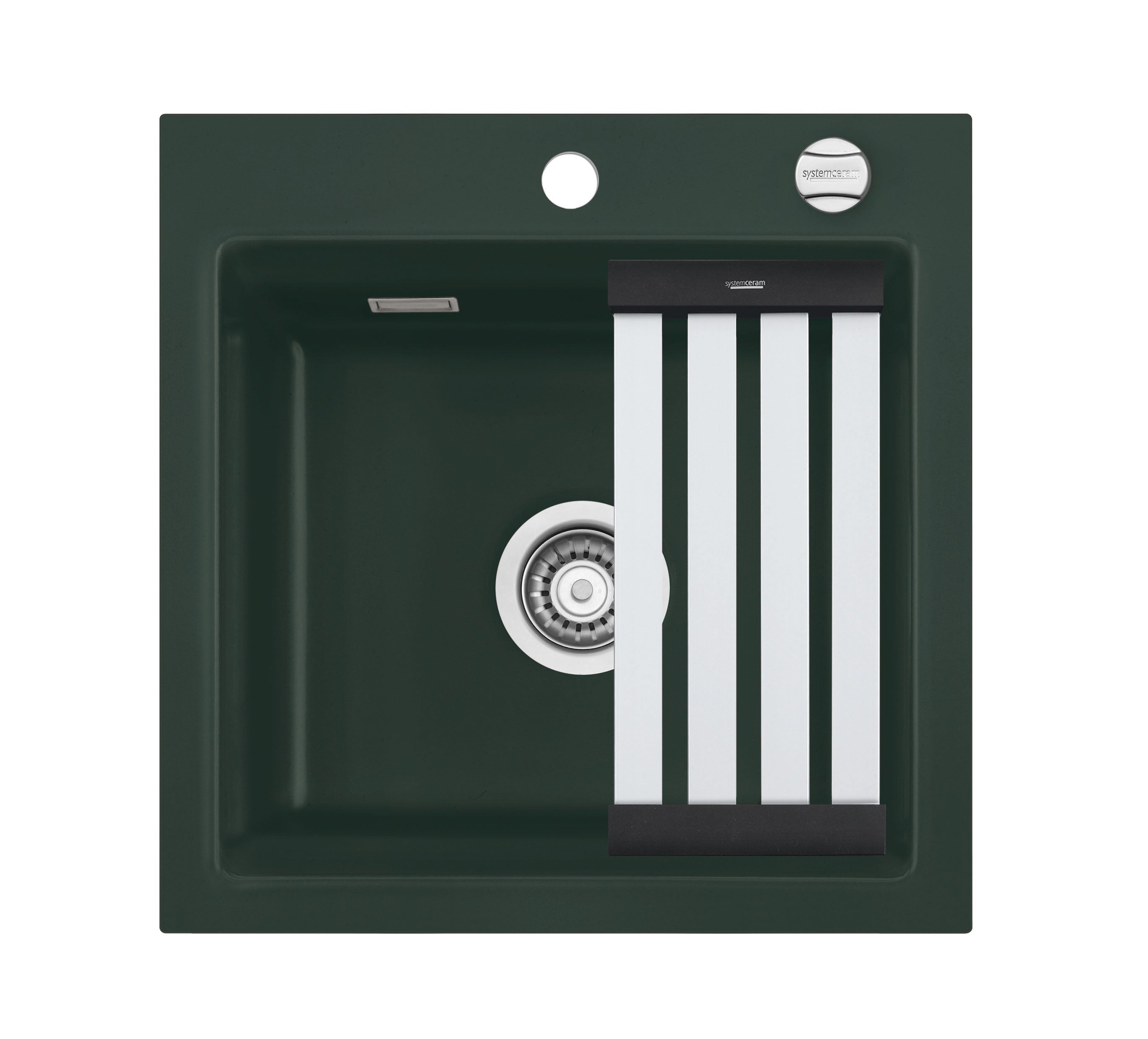 SYSTEMCERAM Einbauspüle Kara 51 Eibe 56 inkl. Excenterbetätigung, für 50 cm Schrankbreite, Einbauspüle mit Medio-Matte Alu Auflage keine Beckenlage 50030256