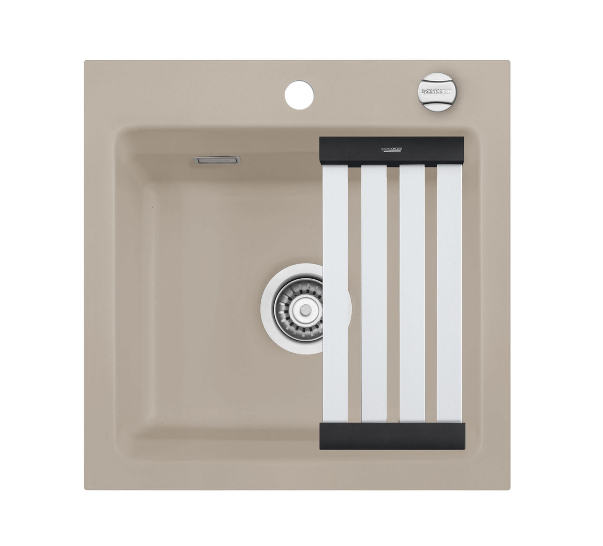 SYSTEMCERAM Einbauspüle Kara 51 Fango 23 inkl. Excenterbetätigung, für 50 cm Schrankbreite, Einbauspüle mit Medio-Matte Alu Auflage keine Beckenlage 50030223