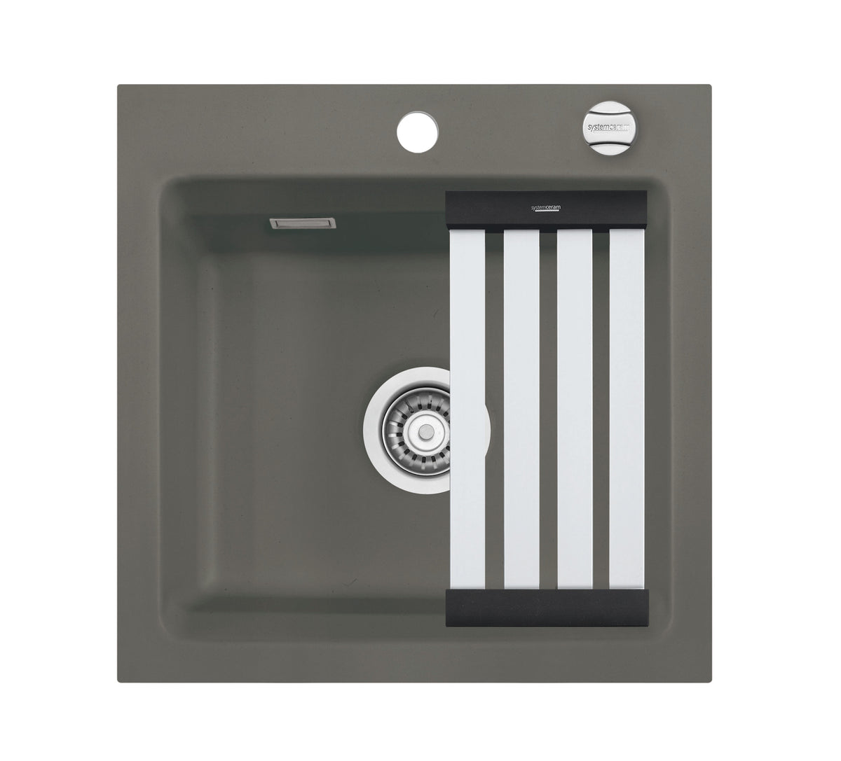 SYSTEMCERAM Einbauspüle Kara 51 Lava 80 inkl. Excenterbetätigung, für 50 cm Schrankbreite, Einbauspüle mit Medio-Matte Alu Auflage keine Beckenlage 50030280