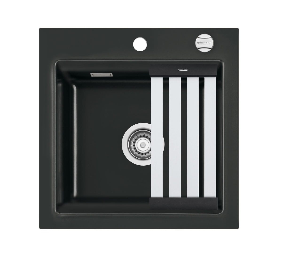 SYSTEMCERAM Einbauspüle Kara 51 Nero 68 inkl. Excenterbetätigung, für 50 cm Schrankbreite, Einbauspüle mit Medio-Matte Schwarz Auflage keine Beckenlage 50030268