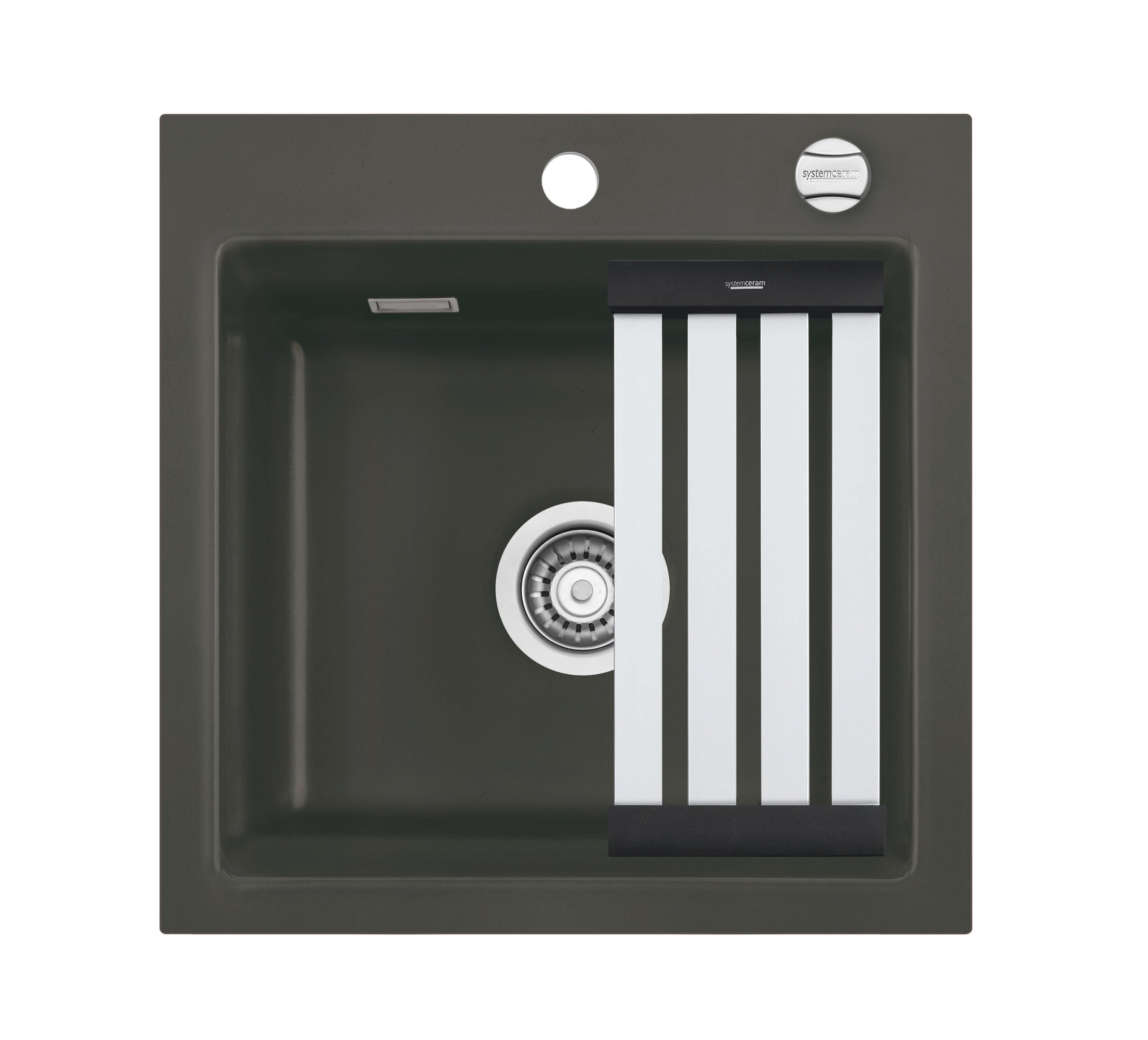 SYSTEMCERAM Einbauspüle Kara 51 Schiefer 85 inkl. Excenterbetätigung, für 50 cm Schrankbreite, Einbauspüle mit Medio-Matte Alu Auflage keine Beckenlage 50030285