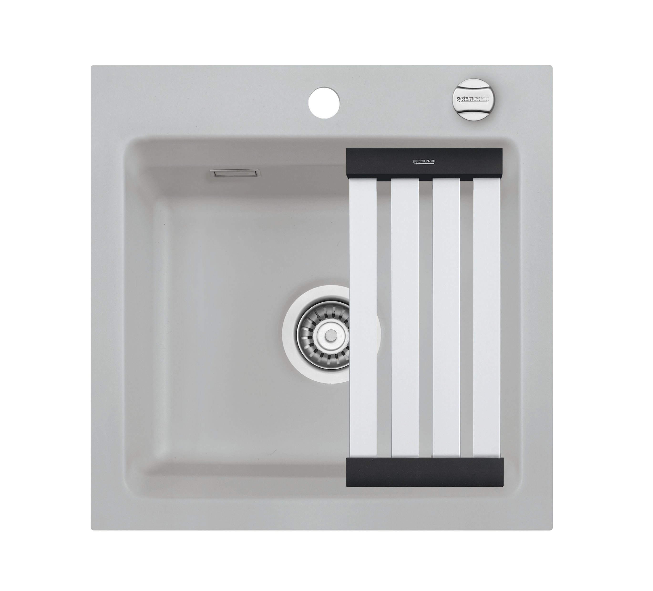 SYSTEMCERAM Einbauspüle Kara 51 Titan 78 inkl. Excenterbetätigung, für 50 cm Schrankbreite, Einbauspüle mit Medio-Matte Alu Auflage keine Beckenlage 50030278