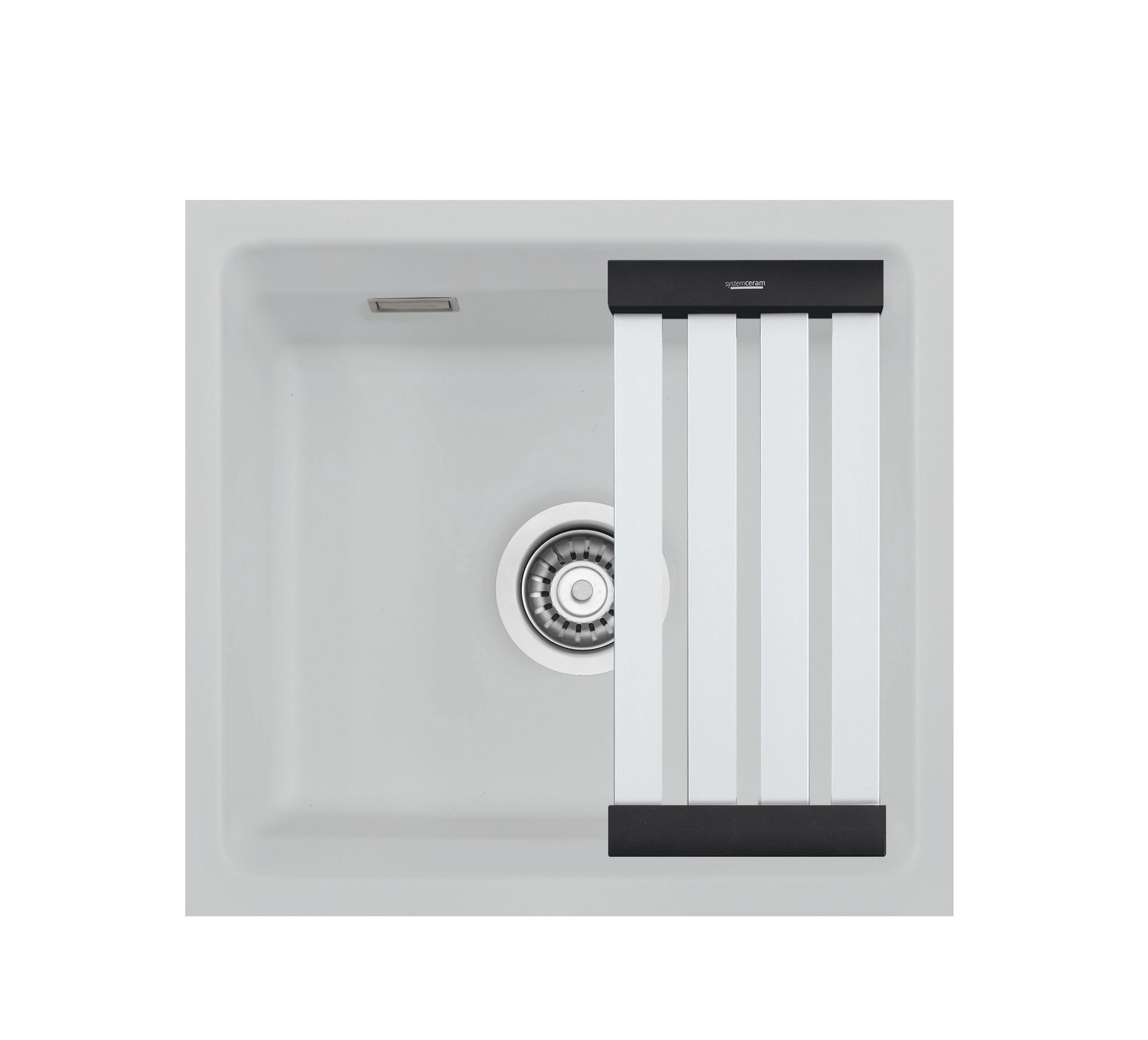 SYSTEMCERAM Einbauspüle Kara 42 U/g Alu 76 inkl. Excenterbetätigung, für 50 cm Schrankbreite, Spüle zum Unterbau mit geschliffener Oberseite, mit Medio-Matte Alu Unterbau keine Beckenlage 54030276