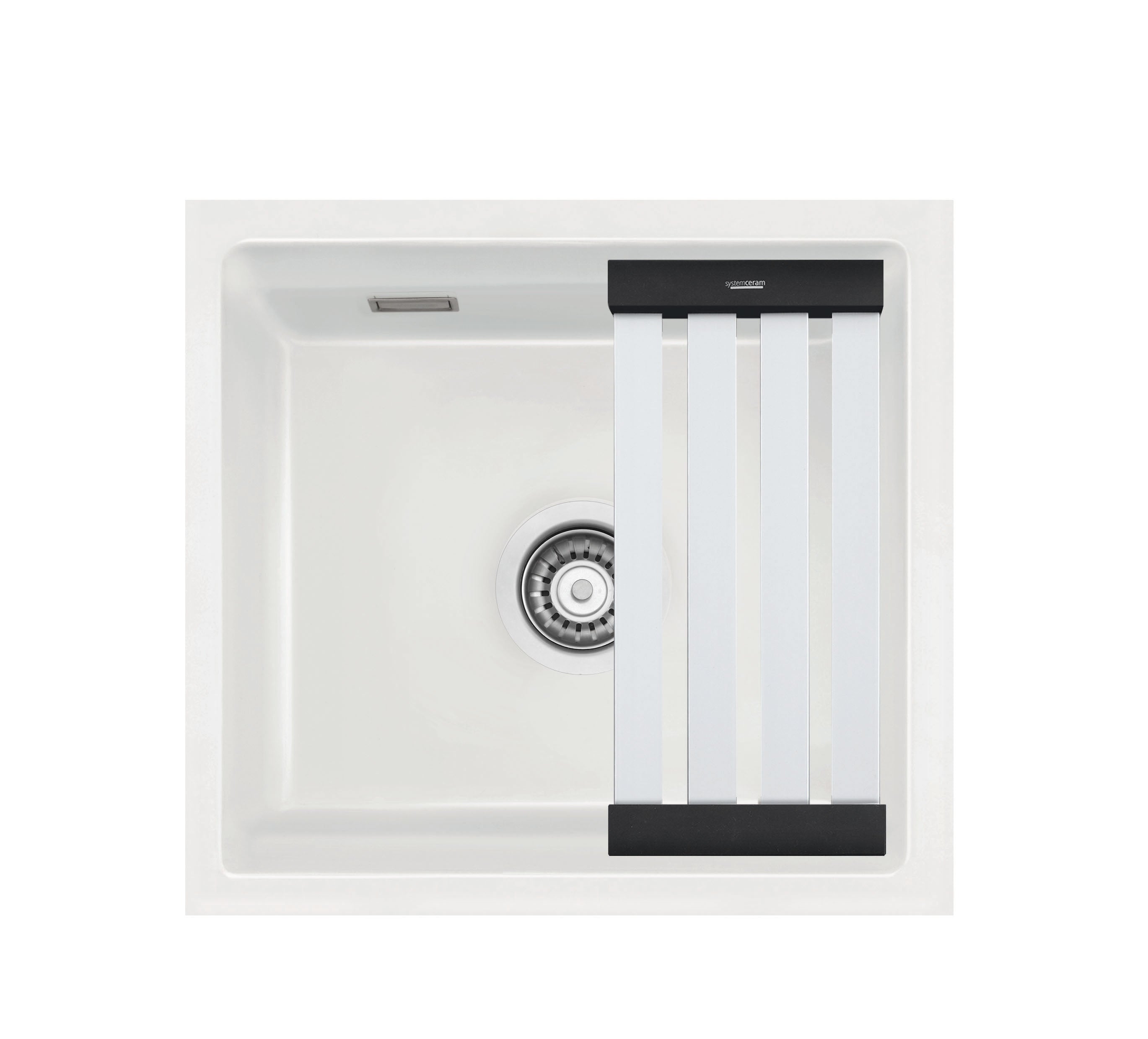 SYSTEMCERAM Einbauspüle Kara 42 U/g Grönland 12 inkl. Excenterbetätigung, für 50 cm Schrankbreite, Spüle zum Unterbau mit geschliffener Oberseite, mit Medio-Matte Alu Unterbau keine Beckenlage 54030212