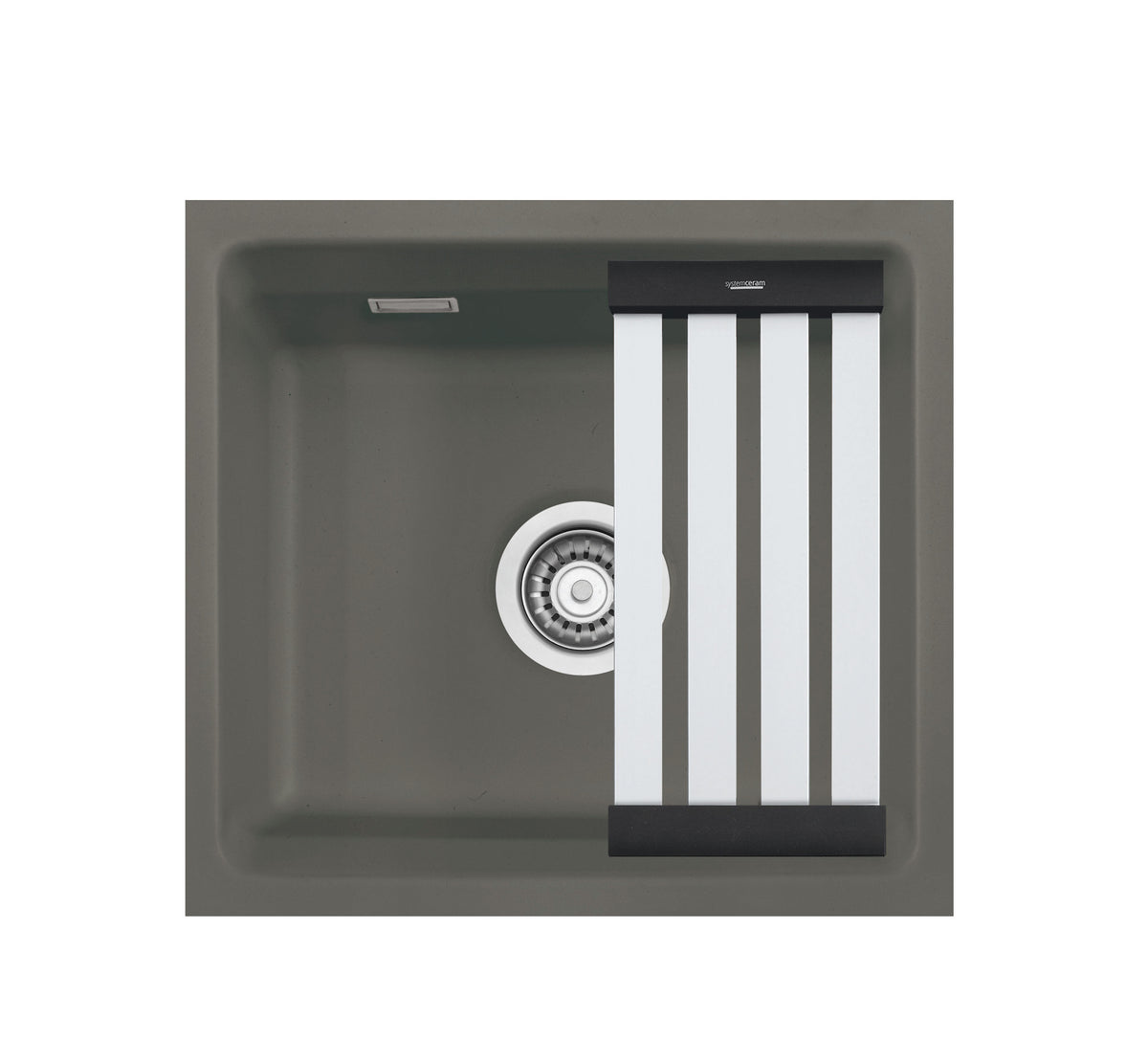 SYSTEMCERAM Einbauspüle Kara 42 U/g Lava 80 inkl. Excenterbetätigung, für 50 cm Schrankbreite, Spüle zum Unterbau mit geschliffener Oberseite, mit Medio-Matte Alu Unterbau keine Beckenlage 54030280