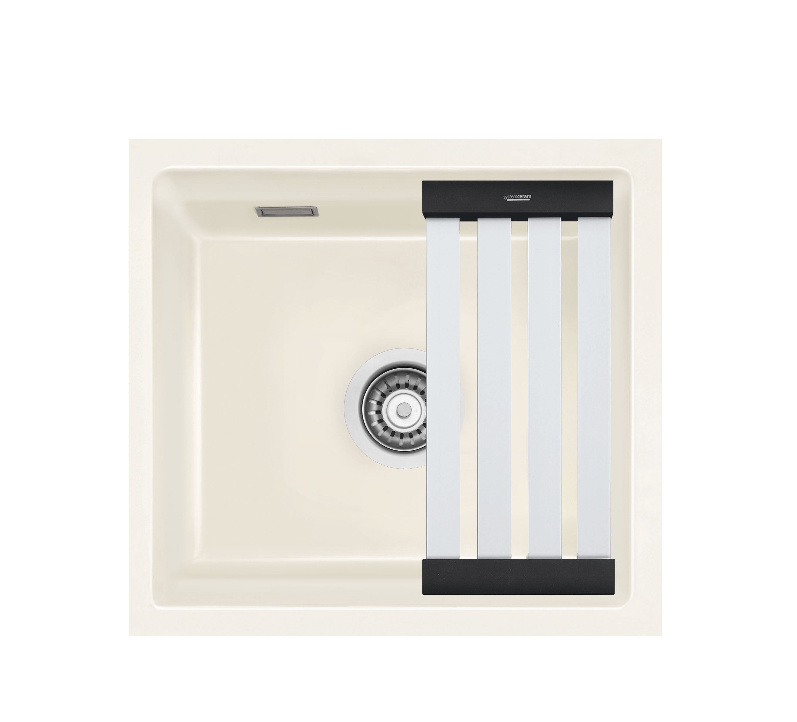 SYSTEMCERAM Einbauspüle Kara 42 U/g Magnolie 10 inkl. Excenterbetätigung, für 50 cm Schrankbreite, Spüle zum Unterbau mit geschliffener Oberseite, mit Medio-Matte Alu Unterbau keine Beckenlage 54030210
