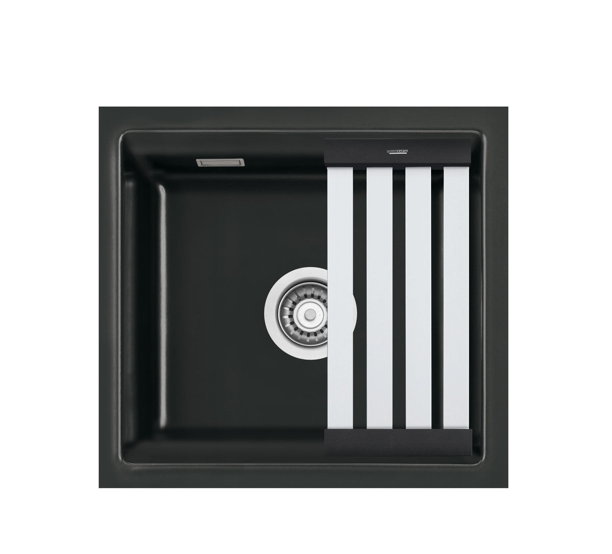 SYSTEMCERAM Einbauspüle Kara 42 U/g Nero 68 inkl. Excenterbetätigung, für 50 cm Schrankbreite, Spüle zum Unterbau mit geschliffener Oberseite, mit Medio-Matte Schwarz Unterbau keine Beckenlage 54030268
