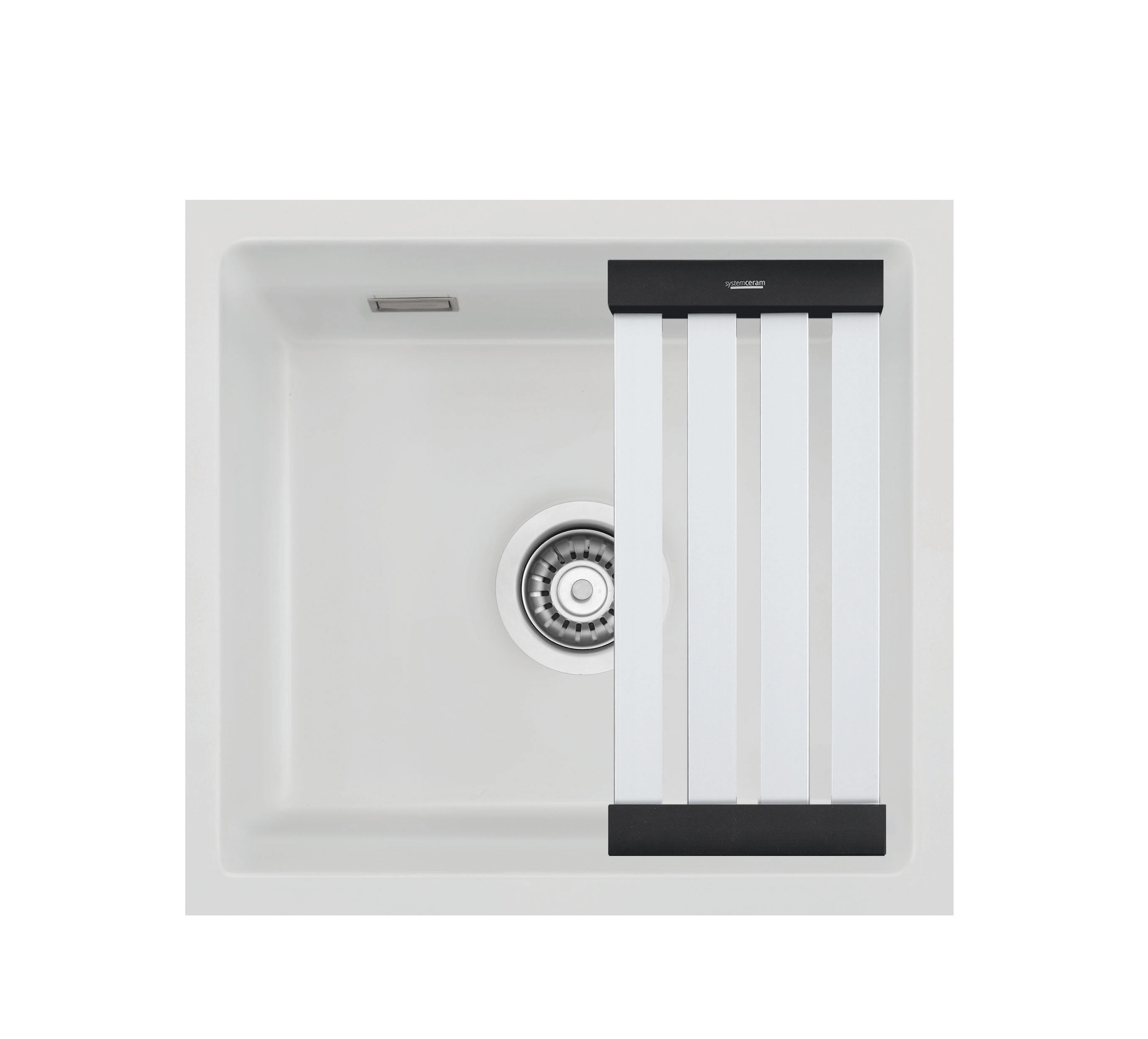 SYSTEMCERAM Einbauspüle Kara 42 U/g Satin 20 inkl. Handbetätigung, für 50 cm Schrankbreite, Spüle zum Unterbau mit geschliffener Oberseite, mit Medio-Matte Alu Unterbau keine Beckenlage 54030120
