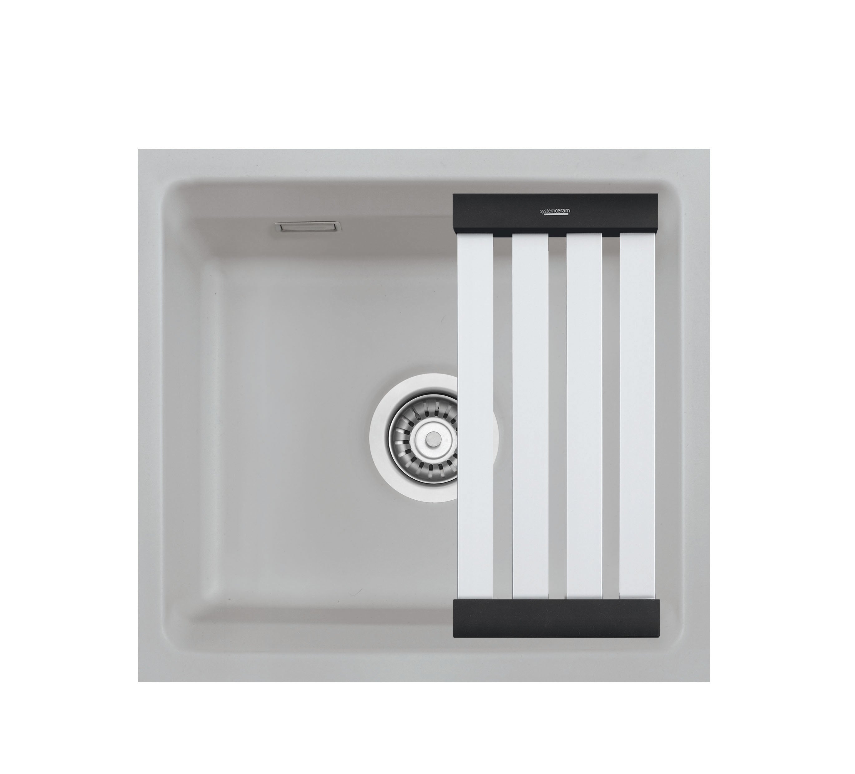 SYSTEMCERAM Einbauspüle Kara 42 U/g Titan 78 inkl. Excenterbetätigung, für 50 cm Schrankbreite, Spüle zum Unterbau mit geschliffener Oberseite, mit Medio-Matte Alu Unterbau keine Beckenlage 54030278
