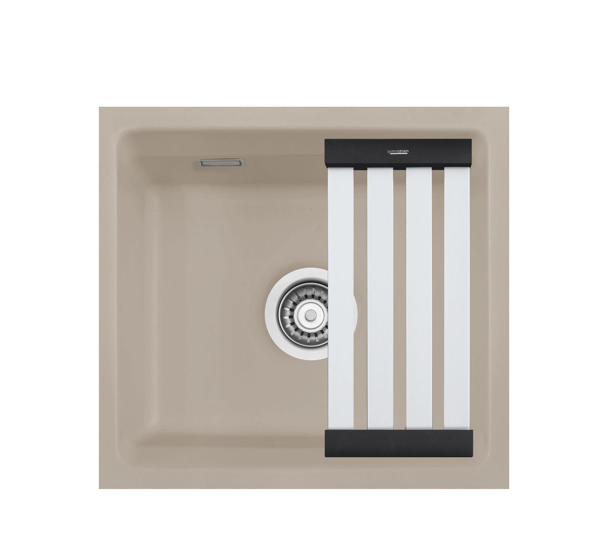 SYSTEMCERAM Einbauspüle Kara 51 F/o Fango 23 inkl. Handbetätigung, für 50 cm Schrankbreite, Spüle zum flächenbündigen Einbau ohne Hahnlochbank, mit Medio- Matte Alu, inkl. 4 x Eckradien R 10 Flächenbündig keine Beckenlage 51030123