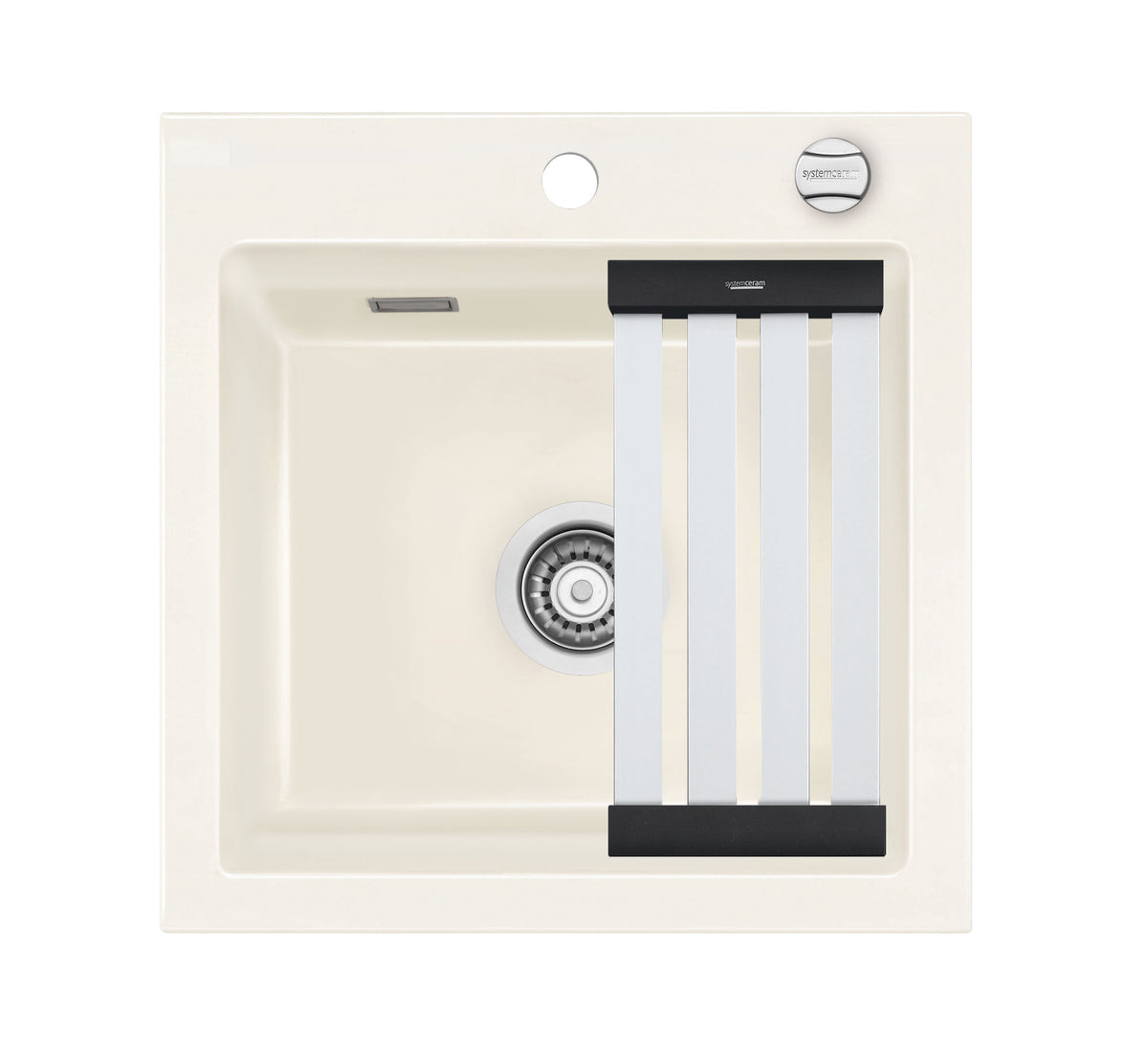 SYSTEMCERAM Einbauspüle Kara 51 F Magnolie 10 inkl. Excenterbetätigung, für 50 cm Schrankbreite, Spüle zum flächenbündigen Einbau mit Medio-Matte Alu, inkl. 4 x Eckradien R 10 Auflage keine Beckenlage 55030210