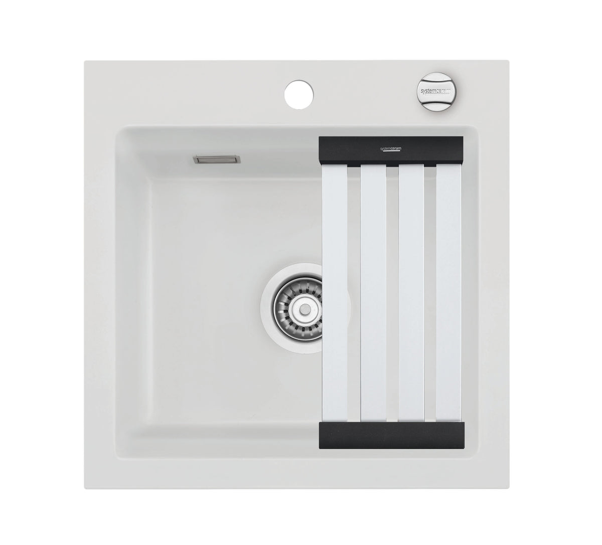 SYSTEMCERAM Einbauspüle Kara 51 F Satin 20 inkl. Handbetätigung, für 50 cm Schrankbreite, Spüle zum flächenbündigen Einbau mit Medio-Matte Alu, inkl. 4 x Eckradien R 10 Auflage keine Beckenlage 55030120