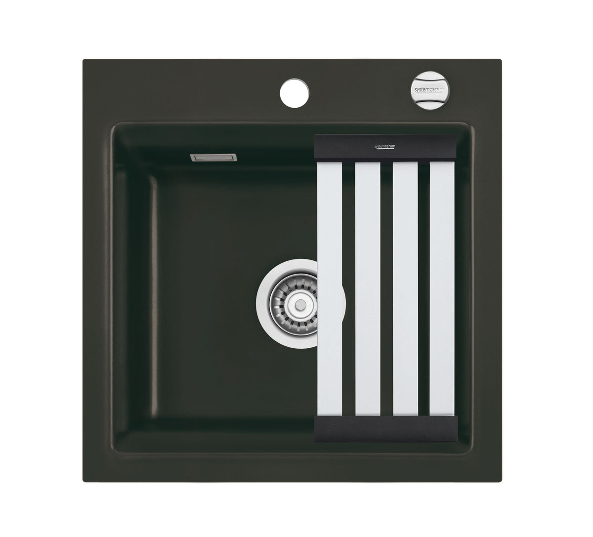 SYSTEMCERAM Einbauspüle Kara 51 Nigra 87 inkl. Handbetätigung, für 50 cm Schrankbreite, Einbauspüle mit Medio-Matte Schwarz Auflage keine Beckenlage 50030187