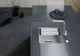 SYSTEMCERAM Einbauspüle Kara 42 U/g Lava 80 inkl. Excenterbetätigung, für 50 cm Schrankbreite, Spüle zum Unterbau mit geschliffener Oberseite, mit Medio-Matte Alu Unterbau keine Beckenlage 54030280