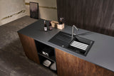 SYSTEMCERAM Einbauspüle Kara 85 F Eibe 56 inkl. Handbetätigung, für 60 cm Schrankbreite, Spüle zum flächenbündigen Einbau mit Medio-Matte Alu, inkl. 4 x Eckradien R 10 Auflage reversibel 55000156