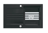 SYSTEMCERAM Einbauspüle Kara 85 F Nigra 87 inkl. Handbetätigung, für 60 cm Schrankbreite, Spüle zum flächenbündigen Einbau mit Medio-Matte Schwarz, inkl. 4 x Eckradien R 10 Auflage reversibel 55000187