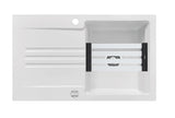 SYSTEMCERAM Einbauspüle Kara 85 F Satin 20 inkl. Handbetätigung, für 60 cm Schrankbreite, Spüle zum flächenbündigen Einbau mit Medio-Matte Alu, inkl. 4 x Eckradien R 10 Auflage reversibel 55000120