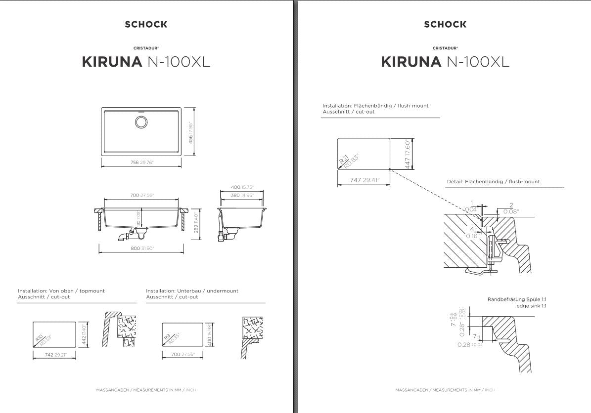 SCHOCK Spüle Flächenbündig Kiruna N-100XL-FB Cristadur Day KIRN100XLFBDAY