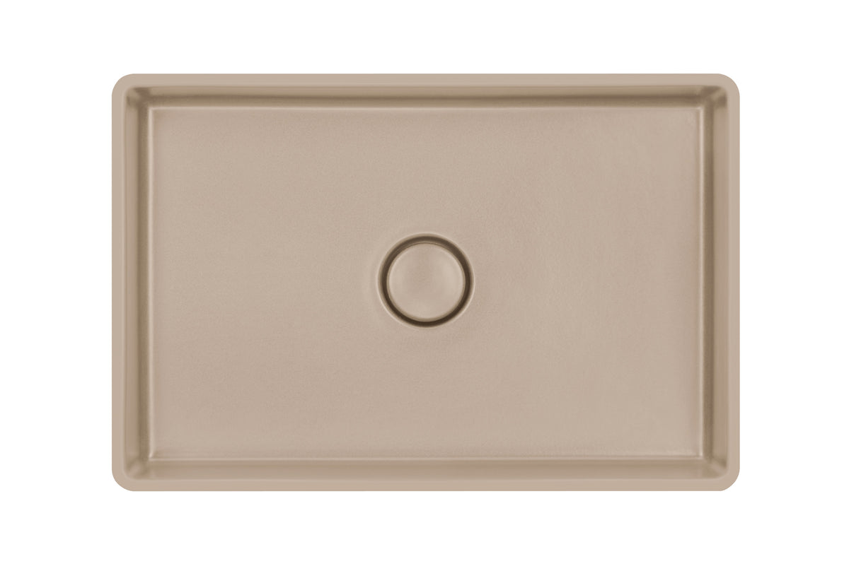 SYSTEMCERAM Einbauspüle Lavara 60 U/g Fango 23 inkl. Excenterbetätigung, für 80 cm Schrankbreite, mit geschliffener Oberseite, inkl. Ablauf mit keramischer Abdeckung und Geberit Clou- Überlaufsystem, verschließbar Unterbau keine Beckenlage 34210223
