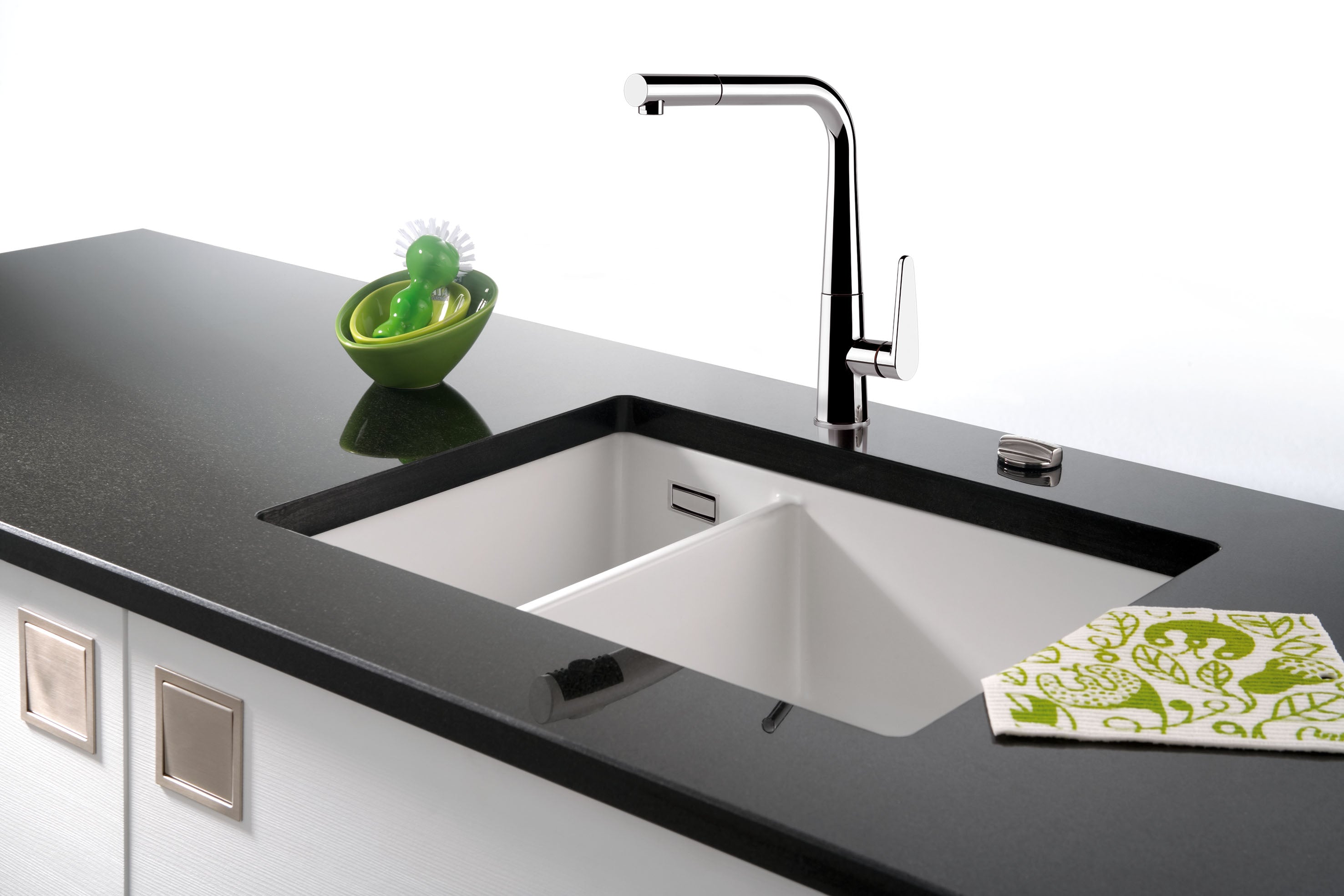 SYSTEMCERAM Einbauspüle Mera 60 U/g Fango 23 inkl. Handbetätigung, für 60 cm Schrankbreite, Spüle zum Unterbau mit geschliffener Oberseite Unterbau keine Beckenlage 54980123