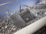 SYSTEMCERAM Einbauspüle Mera 70 F Be. Re. Eibe 56 inkl. Excenterbetätigung, für 45 cm Schrankbreite, Spüle zum flächenbündigen Einbau, inkl. 4 x Eckradien R 10 Auflage Becken rechts 55580256