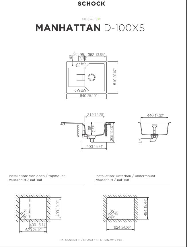 SCHOCK Spüle Auflage Manhattan D-100XS-A Cristalite Nero MAND100XSAGNE