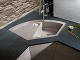 SYSTEMCERAM Einbauspüle Mera Eck F Alu 76 inkl. Excenterbetätigung, für 90 cm Schrankbreite, Spüle zum flächenbündigen Einbau mit Sinktop Resteausguss Auflage keine Beckenlage 55510276