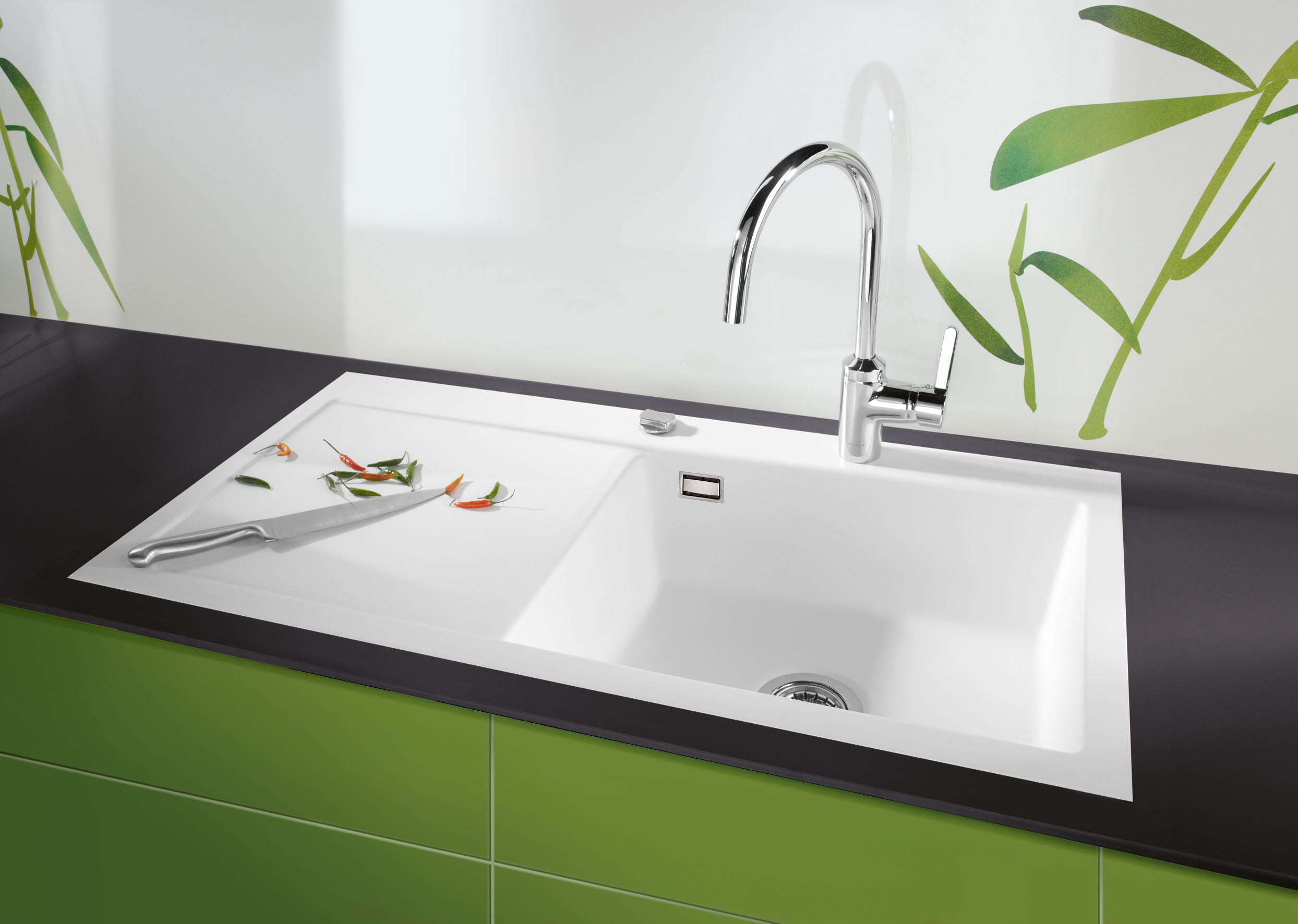 SYSTEMCERAM Einbauspüle Mera 100 SL/F Be. Re. Jasmin 19 inkl. Excenterbetätigung, für 60 cm Schrankbreite, Spüle zum flächenbündigen Einbau, inkl. 4 x Eckradien R 10 Auflage Becken rechts 55640219