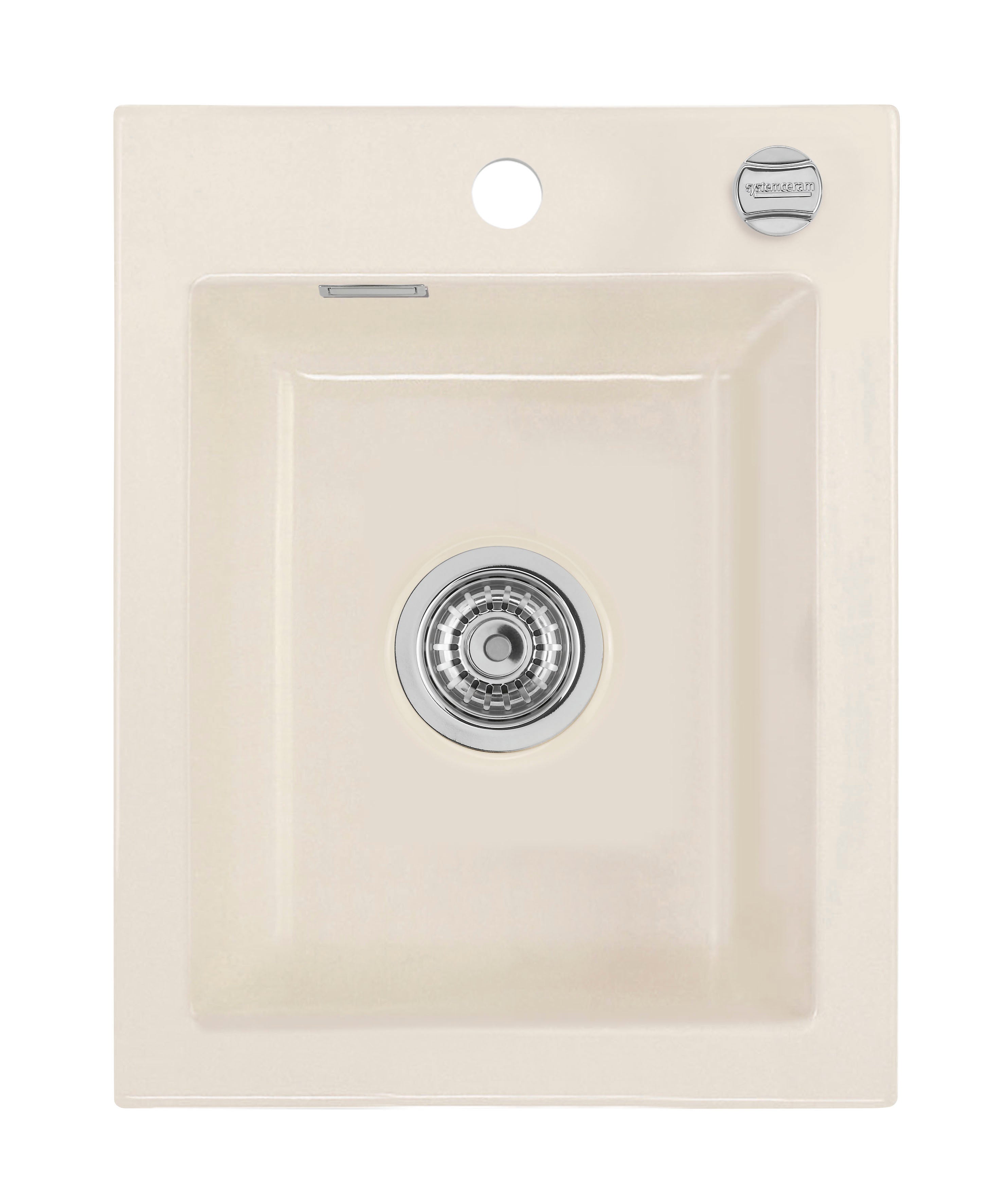SYSTEMCERAM Einbauspüle Mera 39 F Magnolie 10 inkl. Handbetätigung, für 40 cm Schrankbreite, Spüle zum flächenbündigen Einbau, inkl. 4 x Eckradien R 10 Auflage keine Beckenlage 55610110