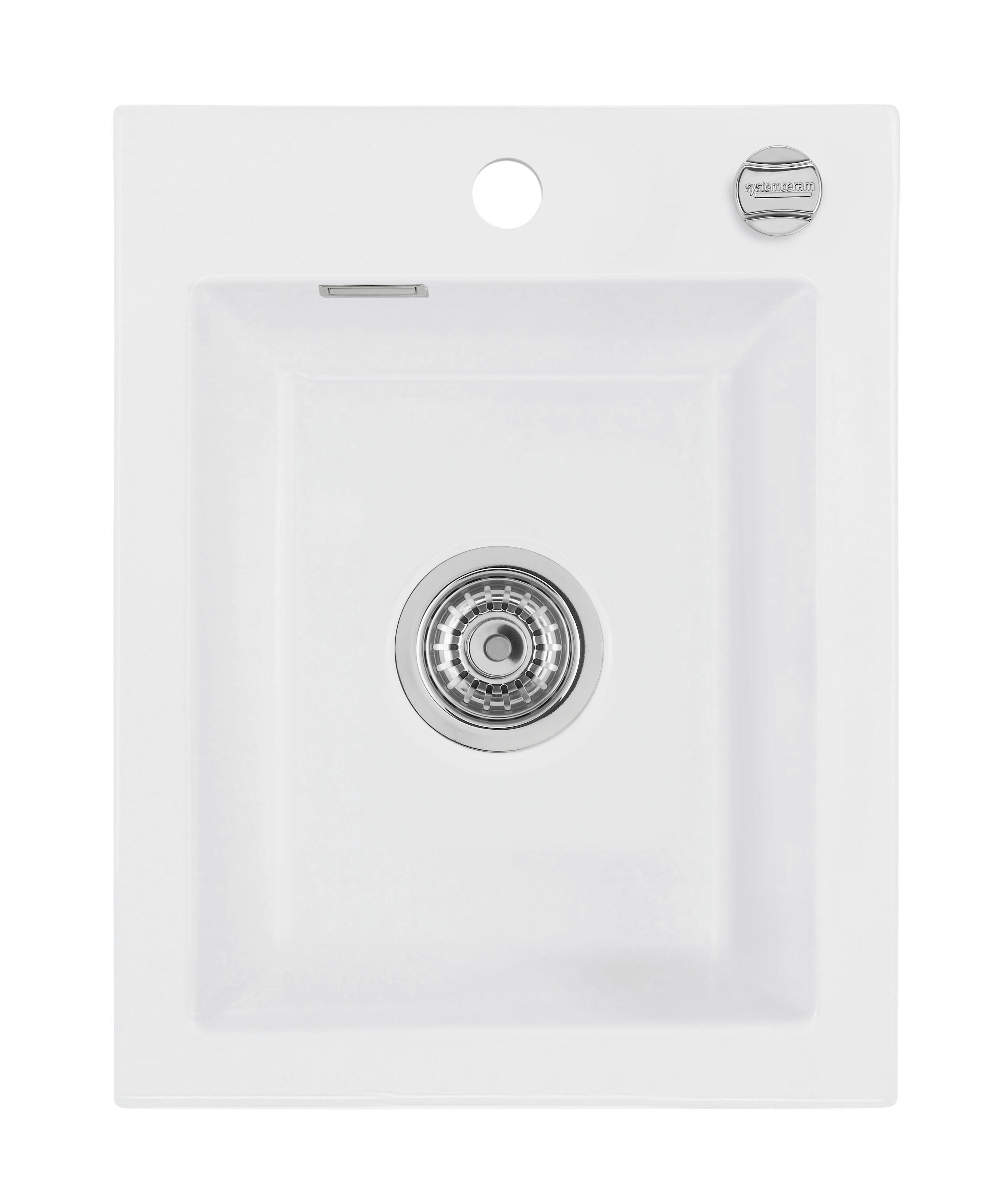 SYSTEMCERAM Einbauspüle Mera 39 F Polar 13 inkl. Handbetätigung, für 40 cm Schrankbreite, Spüle zum flächenbündigen Einbau, inkl. 4 x Eckradien R 10 Auflage keine Beckenlage 55610113