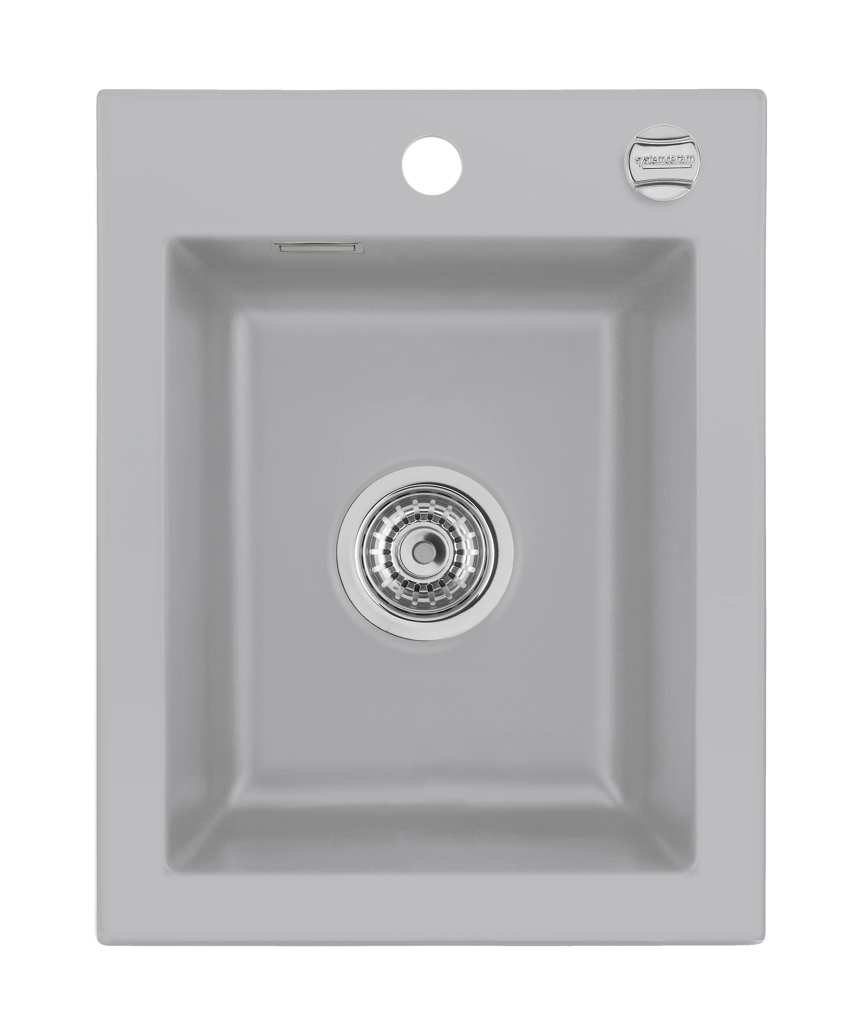 SYSTEMCERAM Einbauspüle Mera 39 F Titan 78 inkl. Handbetätigung, für 40 cm Schrankbreite, Spüle zum flächenbündigen Einbau, inkl. 4 x Eckradien R 10 Auflage keine Beckenlage 55610178