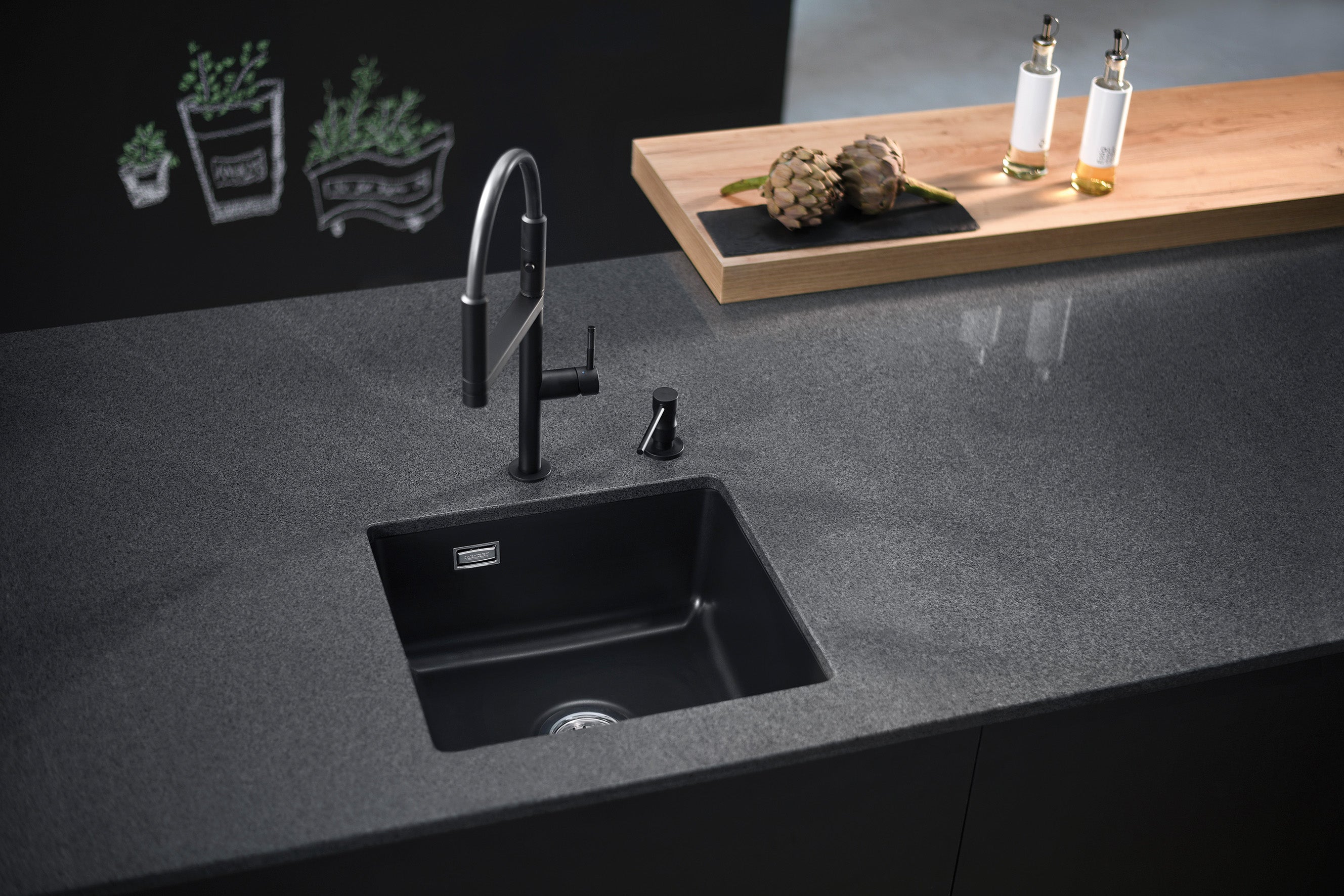 SYSTEMCERAM Einbauspüle Mera 42 U / g Polar 13 inkl. Excenterbetätigung, für 50 cm Schrankbreite, Spüle zum Unterbau mit geschliffener Oberseite Unterbau keine Beckenlage 54010213