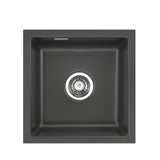 SYSTEMCERAM Einbauspüle Mera 46 F/o Schiefer 85 inkl. Handbetätigung, für 45 cm Schrankbreite, Spüle zum flächenbündigen Einbau ohne Hahnlochbank, inkl. 4 x Eckradien R 10 Flächenbündig keine Beckenlage 51560185