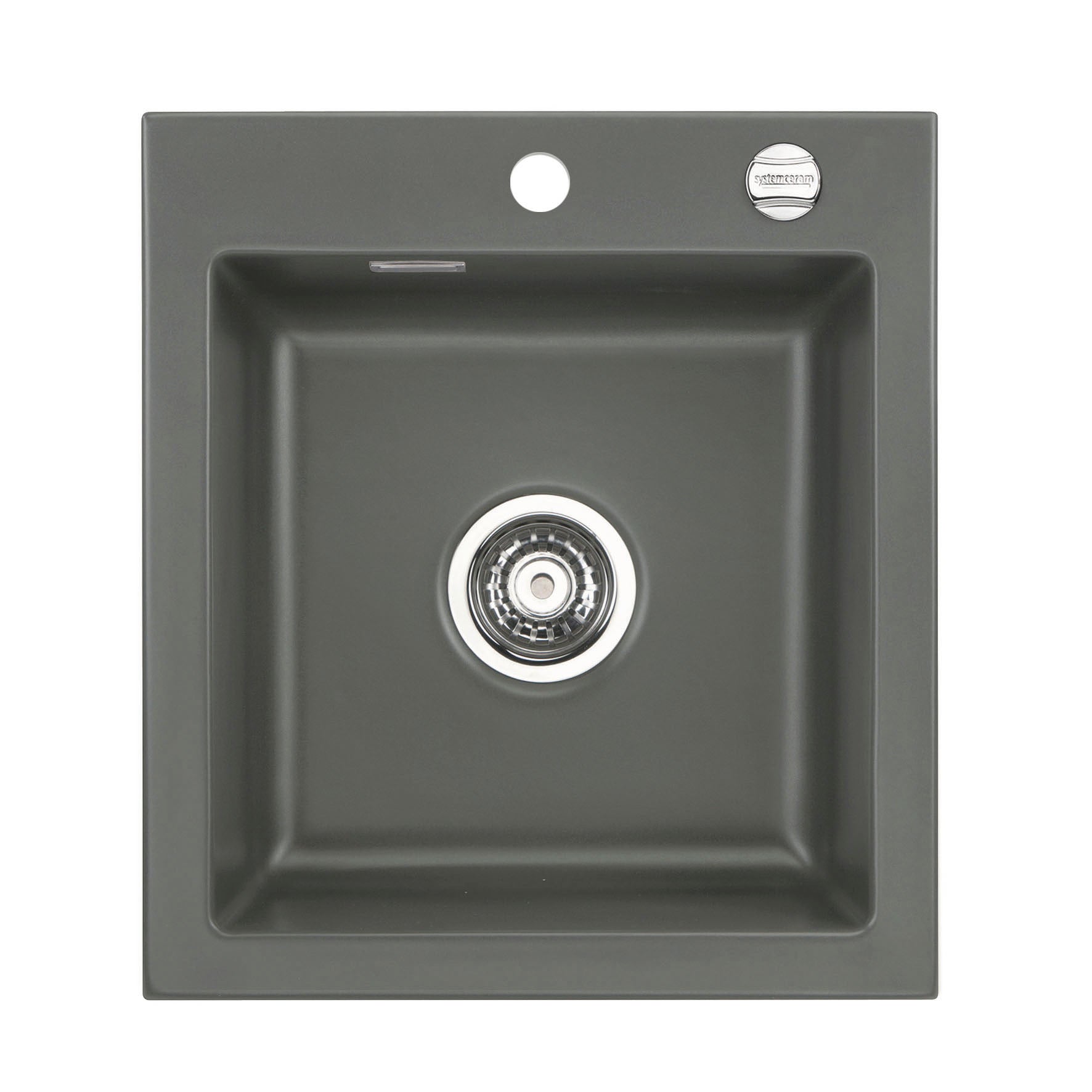 SYSTEMCERAM Einbauspüle Mera 46 F Lava 80 inkl. Handbetätigung, für 45 cm Schrankbreite, Spüle zum flächenbündigen Einbau, inkl. 4 x Eckradien R 10 Auflage keine Beckenlage 55560180