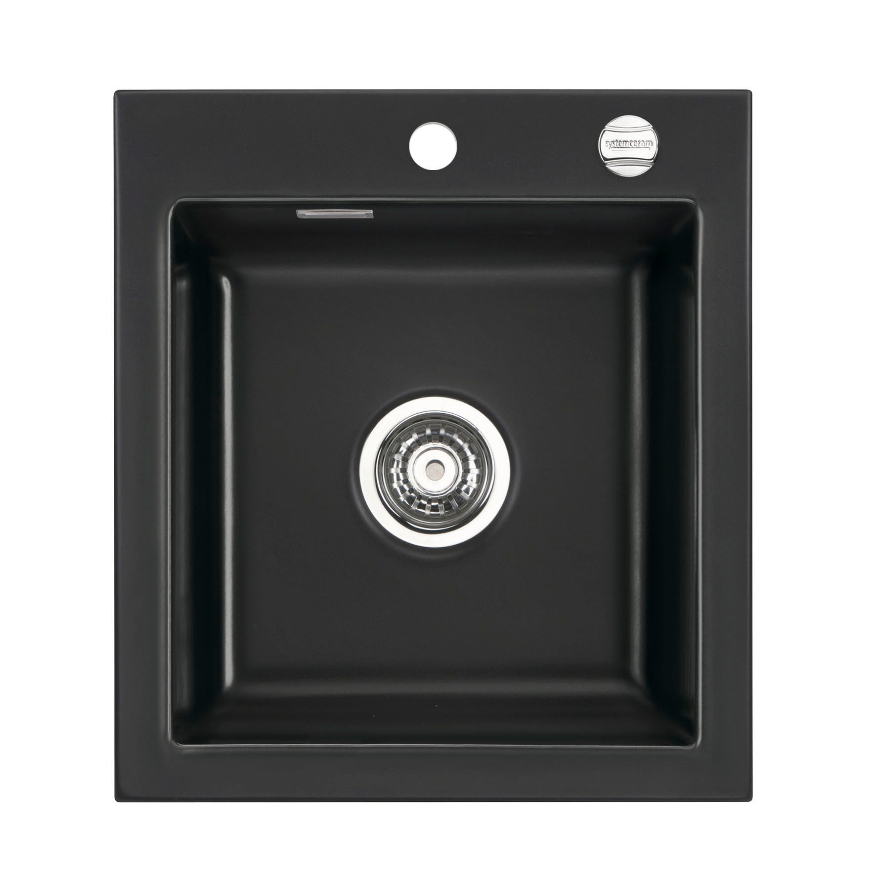 SYSTEMCERAM Einbauspüle Mera 46 F Nero 68 inkl. Handbetätigung, für 45 cm Schrankbreite, Spüle zum flächenbündigen Einbau, inkl. 4 x Eckradien R 10 Auflage keine Beckenlage 55560168