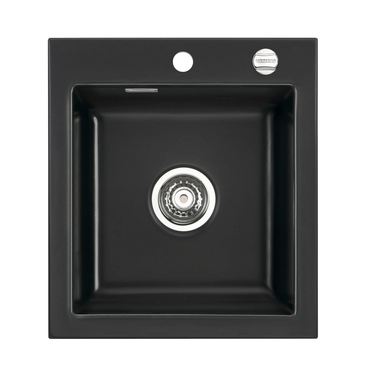 SYSTEMCERAM Einbauspüle Mera 46 F Nero 68 inkl. Handbetätigung, für 45 cm Schrankbreite, Spüle zum flächenbündigen Einbau, inkl. 4 x Eckradien R 10 Auflage keine Beckenlage 55560168