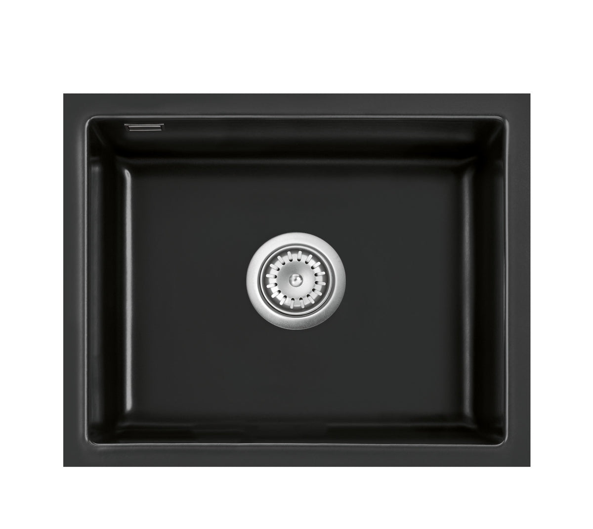 SYSTEMCERAM Einbauspüle Kara 57 F/o Nero 68 inkl. Excenterbetätigung, für 60 cm Schrankbreite, Spüle zum flächenbündigen Einbau ohne Hahnlochbank, mit Medio- Matte Schwarz, inkl. 4 x Eckradien R 10 Flächenbündig keine Beckenlage 51020268