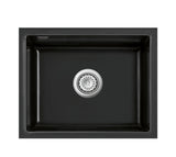 SYSTEMCERAM Einbauspüle Kara 57 F/o Nero 68 inkl. Excenterbetätigung, für 60 cm Schrankbreite, Spüle zum flächenbündigen Einbau ohne Hahnlochbank, mit Medio- Matte Schwarz, inkl. 4 x Eckradien R 10 Flächenbündig keine Beckenlage 51020268