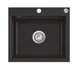 SYSTEMCERAM Einbauspüle Mera 57 F Nigra 87 inkl. Handbetätigung, für 60 cm Schrankbreite, Spüle zum flächenbündigen Einbau, inkl. 4 x Eckradien R 10 Auflage keine Beckenlage 55570187