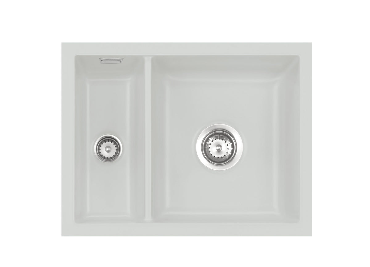 SYSTEMCERAM Einbauspüle Mera 60 F/o Alu 76 inkl. Excenterbetätigung, für 60 cm Schrankbreite, Spüle zum flächenbündigen Einbau ohne Hahnlochbank, inkl. 4 x Eckradien R 10 Flächenbündig keine Beckenlage 51980276