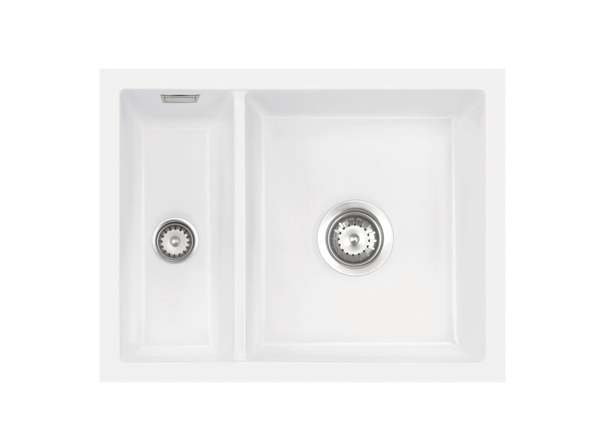 SYSTEMCERAM Einbauspüle Mera 60 F/o Grönland 12 inkl. Handbetätigung, für 60 cm Schrankbreite, Spüle zum flächenbündigen Einbau ohne Hahnlochbank, inkl. 4 x Eckradien R 10 Flächenbündig keine Beckenlage 51980112