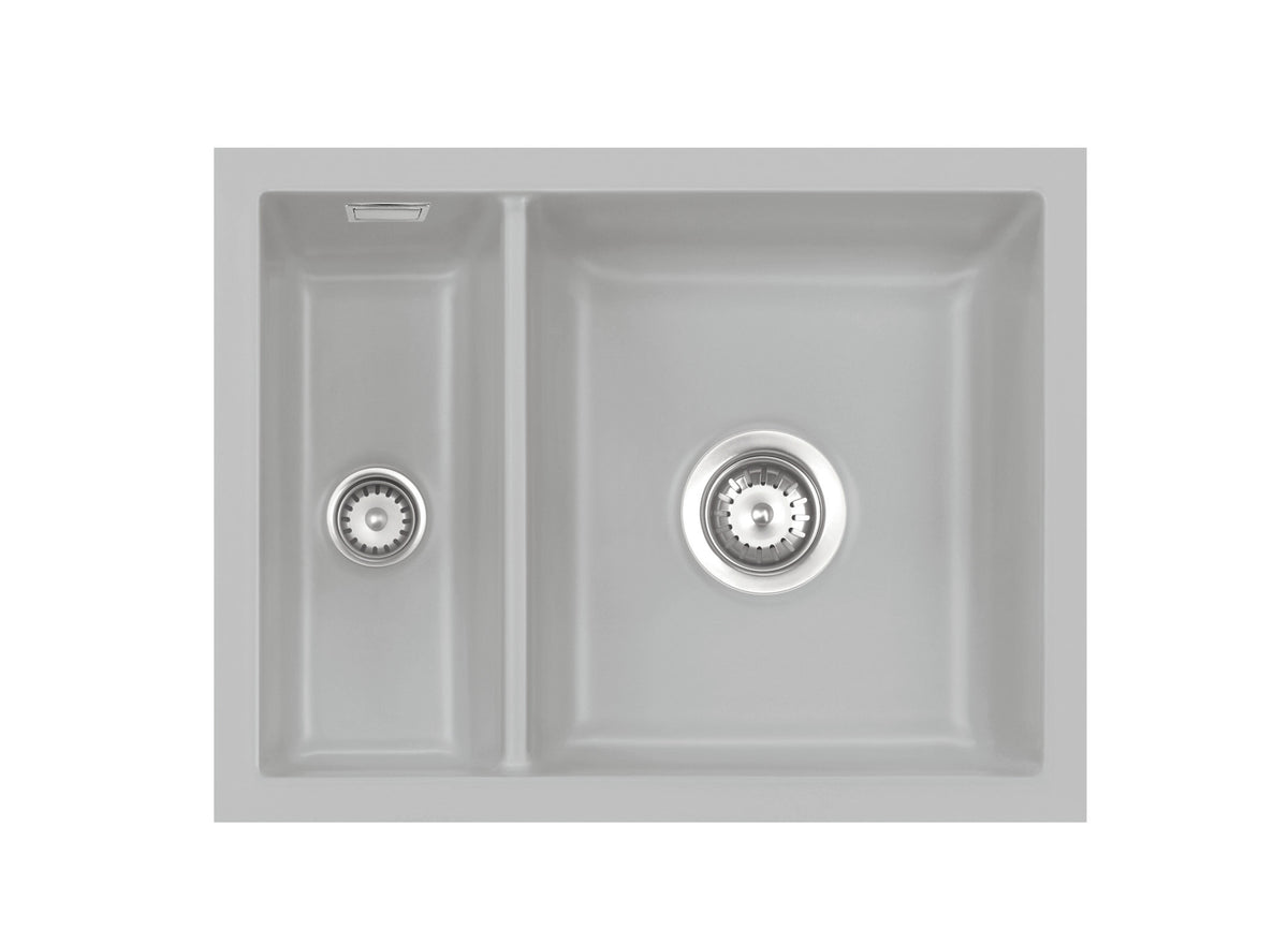SYSTEMCERAM Einbauspüle Mera 60 F/o Titan 78 inkl. Handbetätigung, für 60 cm Schrankbreite, Spüle zum flächenbündigen Einbau ohne Hahnlochbank, inkl. 4 x Eckradien R 10 Flächenbündig keine Beckenlage 51980178