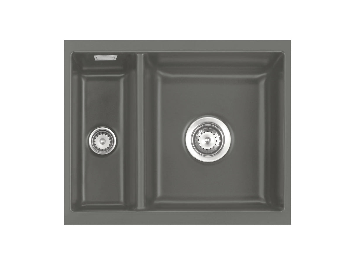 SYSTEMCERAM Einbauspüle Mera 60 U/g Lava 80 inkl. Handbetätigung, für 60 cm Schrankbreite, Spüle zum Unterbau mit geschliffener Oberseite Unterbau keine Beckenlage 54980180