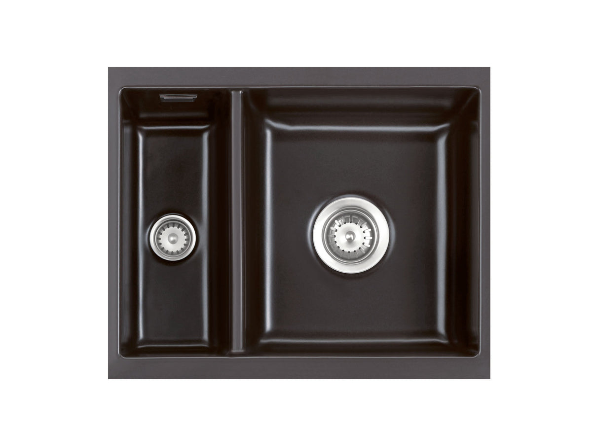 SYSTEMCERAM Einbauspüle Mera 60 U/g Nero 68 inkl. Handbetätigung, für 60 cm Schrankbreite, Spüle zum Unterbau mit geschliffener Oberseite Unterbau keine Beckenlage 54980168