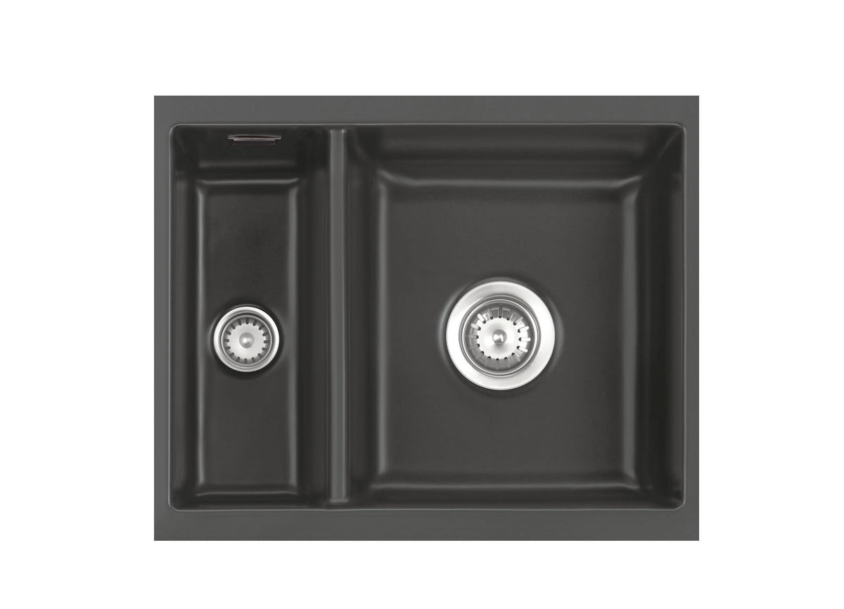 SYSTEMCERAM Einbauspüle Mera 60 U/g Schiefer 85 inkl. Handbetätigung, für 60 cm Schrankbreite, Spüle zum Unterbau mit geschliffener Oberseite Unterbau keine Beckenlage 54980185