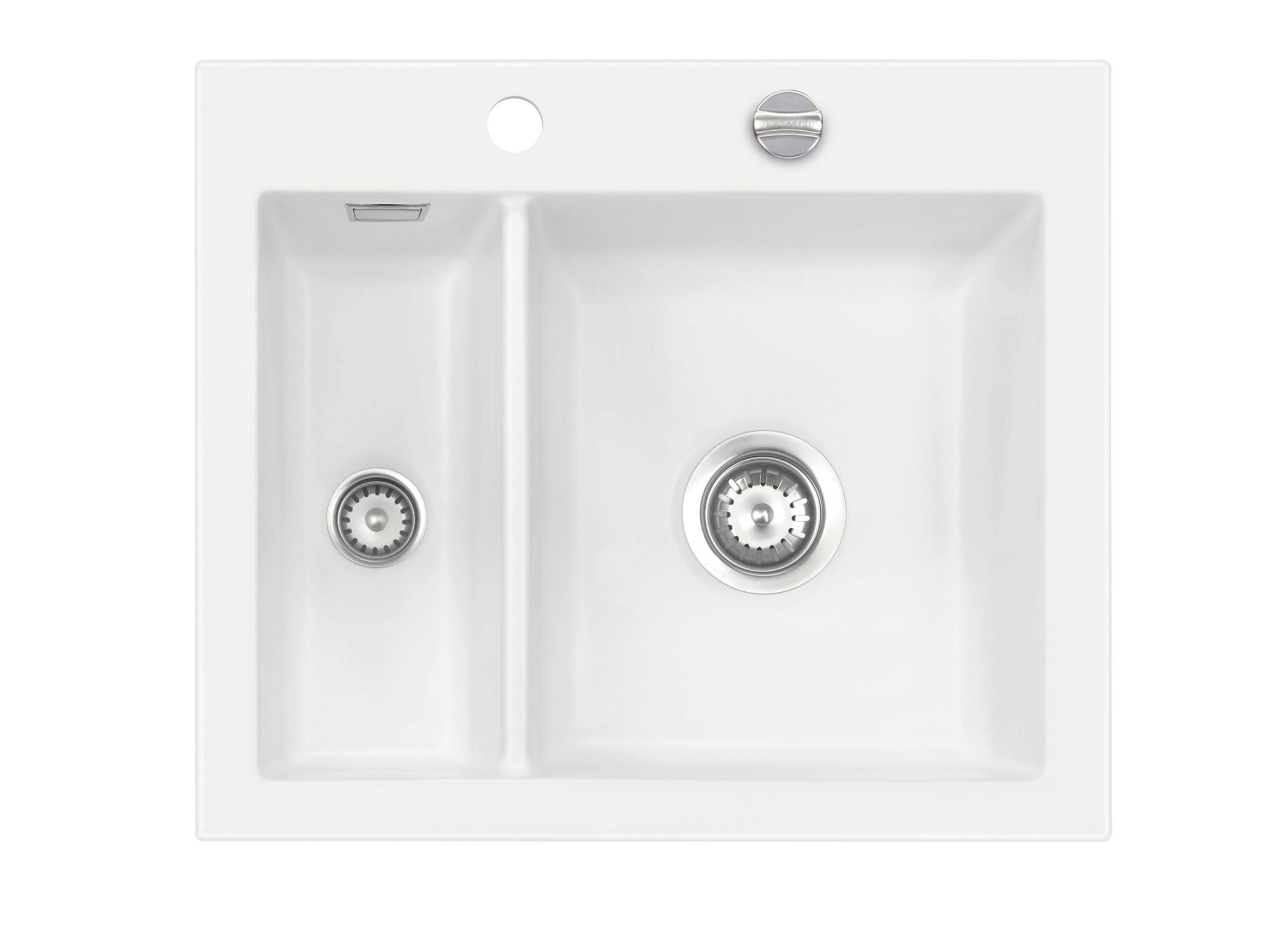 SYSTEMCERAM Einbauspüle Mera 60 F Polar 13 inkl. Handbetätigung, für 60 cm Schrankbreite, Spüle zum flächenbündigen Einbau, inkl. 4 x Eckradien R 10 Auflage keine Beckenlage 55980113