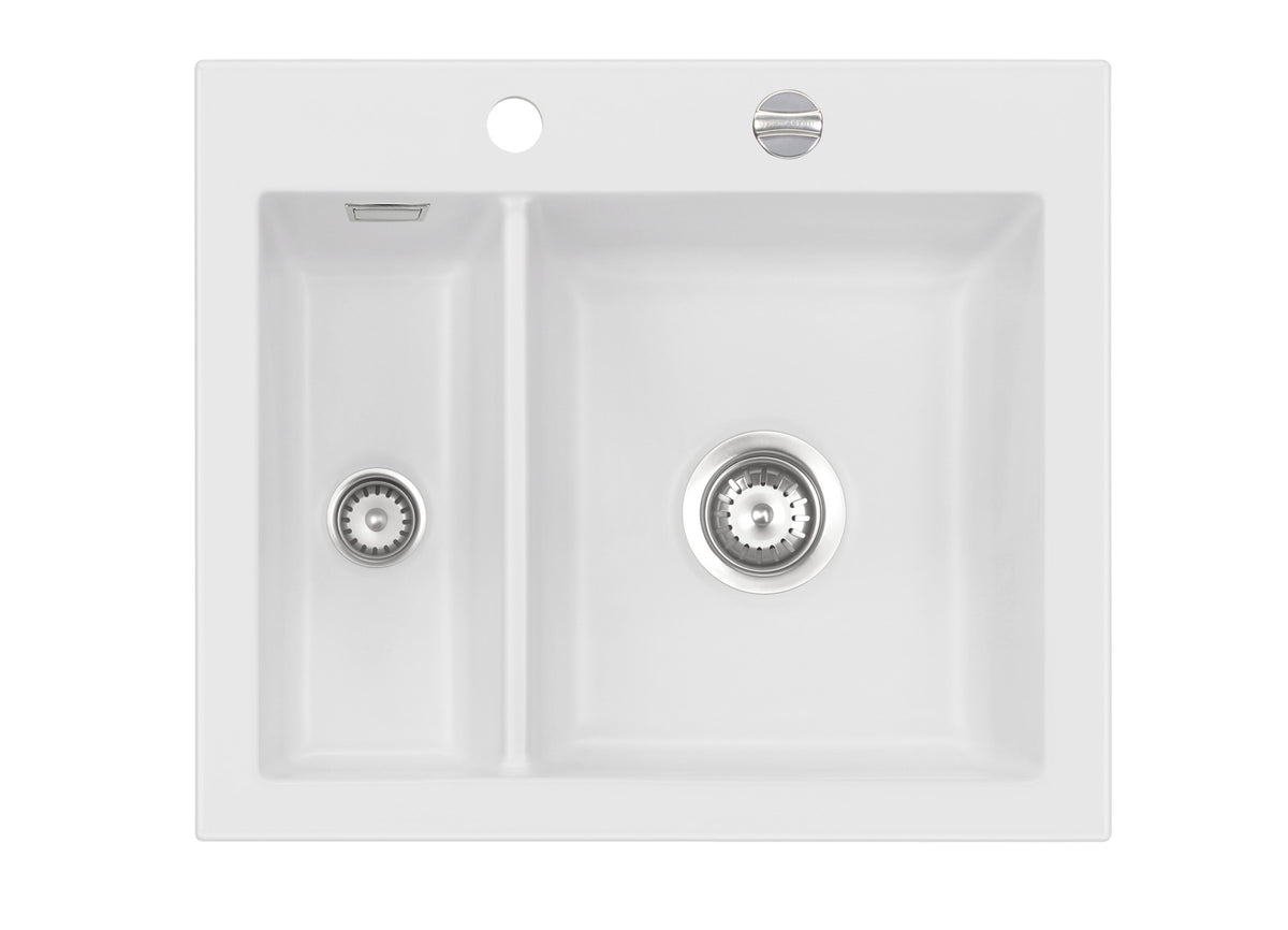 SYSTEMCERAM Einbauspüle Mera 60 F Satin 20 inkl. Excenterbetätigung, für 60 cm Schrankbreite, Spüle zum flächenbündigen Einbau, inkl. 4 x Eckradien R 10 Auflage keine Beckenlage 55980220