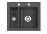 SYSTEMCERAM Einbauspüle Mera 60 F Schiefer 85 inkl. Handbetätigung, für 60 cm Schrankbreite, Spüle zum flächenbündigen Einbau, inkl. 4 x Eckradien R 10 Auflage keine Beckenlage 55980185